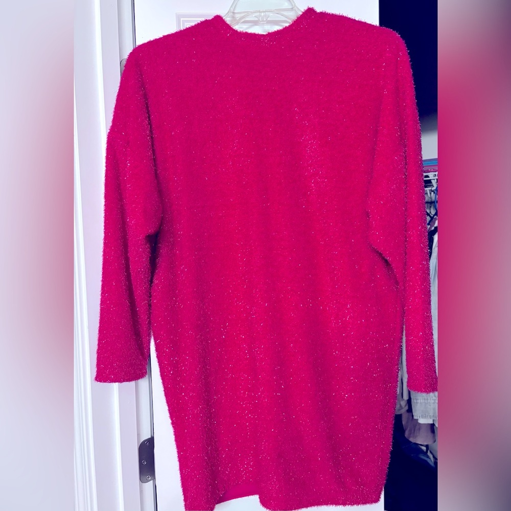 H&M hot pink dress with silver sparkle throughout. keyhole opening in back.